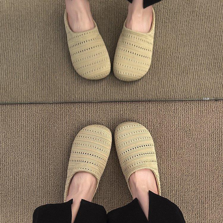 Baotou Mesh Knitted Baotou Half Slippers Women's Outer Wear Soft Bottom 2025 Spring New French Retro Casual Versatile