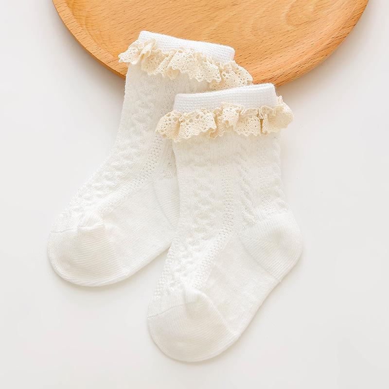 Girls' Socks Coffee Color Autumn/Winter Children's Soft Cotton Lace Sock Lace Baby Princess Sock Mid Tube Children's Socks
