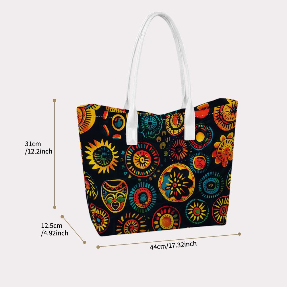 Vibrant Ethnic Pattern Tote Bag Casual Large Capacity Portable Daily Shoulder Bag for Outdoor Shopping Travel Use
