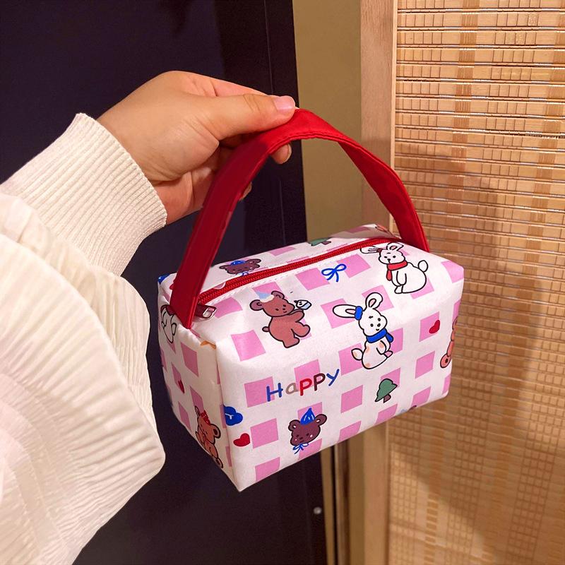 Cute Pink White Rabbit Handbag Cosmetic Bags Women Large Capacity Portable Travel Toiletry Storage Bags Makeup Pouch Girly Gifts
