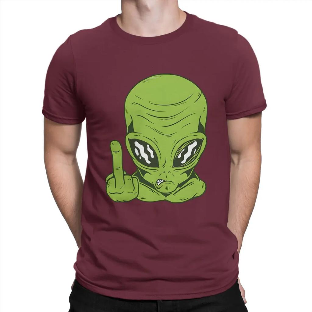 Angry Alien Head Flipping The Bird Middle Finger Men T Shirts Resident Alien Amazing Tees Short Sleeve O Neck T-Shirts Cotton