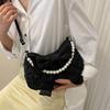 Pearl Bow Underarm Bag Canvas Small Square Bag Luxury Bow Shoulder Bag  Party