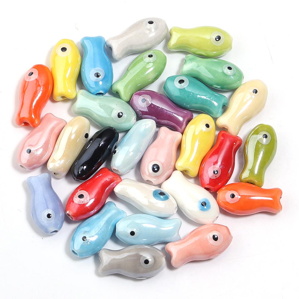 10pcs Retro Small Fish Beads Colorful Cute Ceramic Loose Spacer Beads For Jewelry Making DIY Necklace Phone Chains Accessories