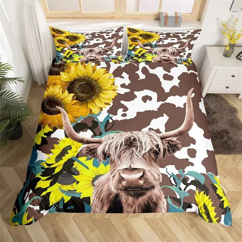 Flowers and Cow Down Quilt Cover Suit Bedding Suit Quilt Cover Three-piece Set