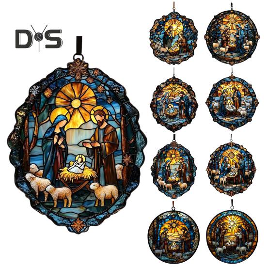 Ozdoba na szopkę bożonarodzeniową, ręcznie robiony okrągły łapacz słońca, pierwsze Boże Narodzenie dziecka, chrześcijański prezent religijny na choinkę, dekoracja okna