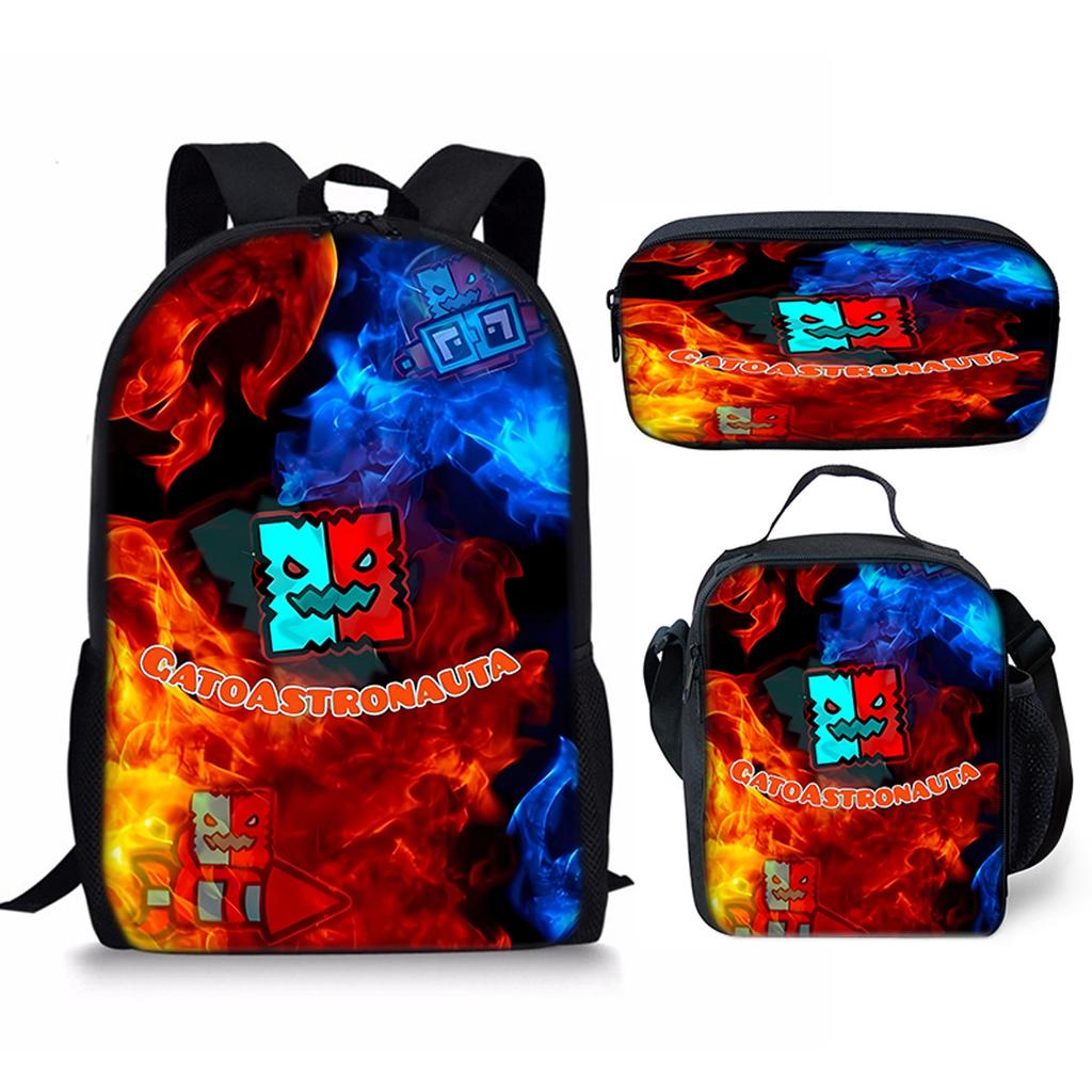 Hip Hop Popular Funny Geometry Dash 3D Print 3pcs/Set pupil School Bags Laptop Daypack Backpack Crossbody Lunch bag Pencil Case