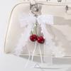 Phone Charms Ribbon Bow Keychain Mesh Leopard Pattern Cherry Pendant Bowknot Heart Keychains Pearl Bow Pendant Women Girls