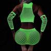 Fishing Net Transparent Women'S Sexy Two Piece Set Fluorescent Open Crotch Bodystockings Dacne Party Club Luminous Sex Clothes