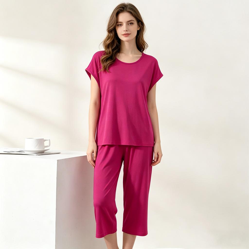 Summer Women's Modal Loungewear Set Lightweight Loose Short Sleeve & Ankle Length Pants 2 Piece Casual Sleepwear Home Pajamas