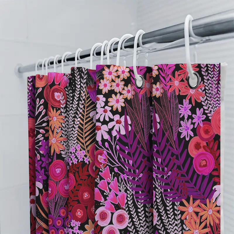 Floral Shower Curtain Botanical Flower Pattern Bathroom Decor Vintage Washable Waterproof Fabric Backdrop
