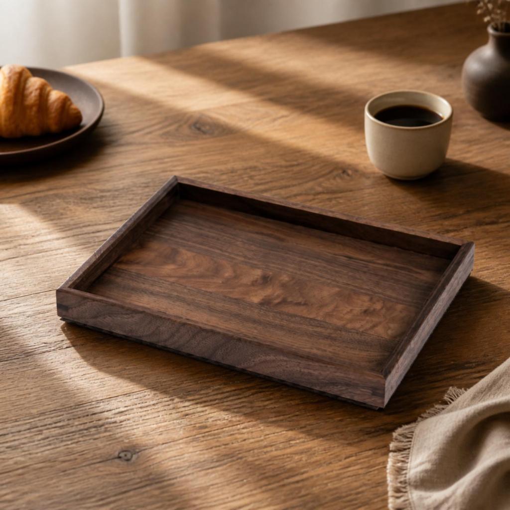 Tray Versatile Black Walnut Wood Serving Sleek for Entertaining