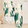 Women Plus Size Two Piece Set Round Neck Sleeveless Bodycon Dress Three Quarter Sleeve Blue Printed Open Cardigan