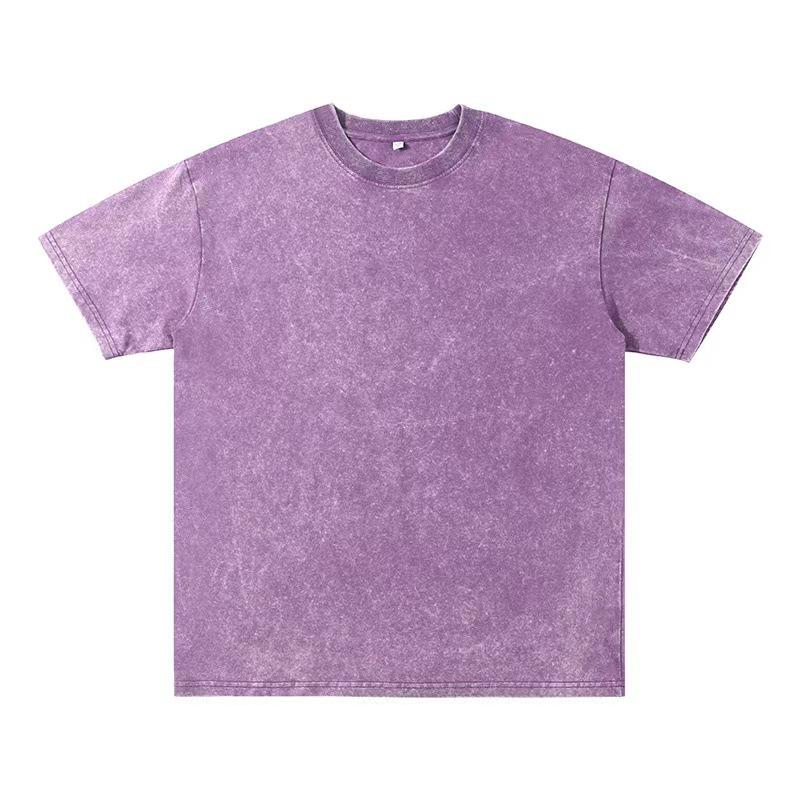 Cross-Border American Trendy 2024 Round Neck Washed Distressed Cotton T-Shirt for Couples