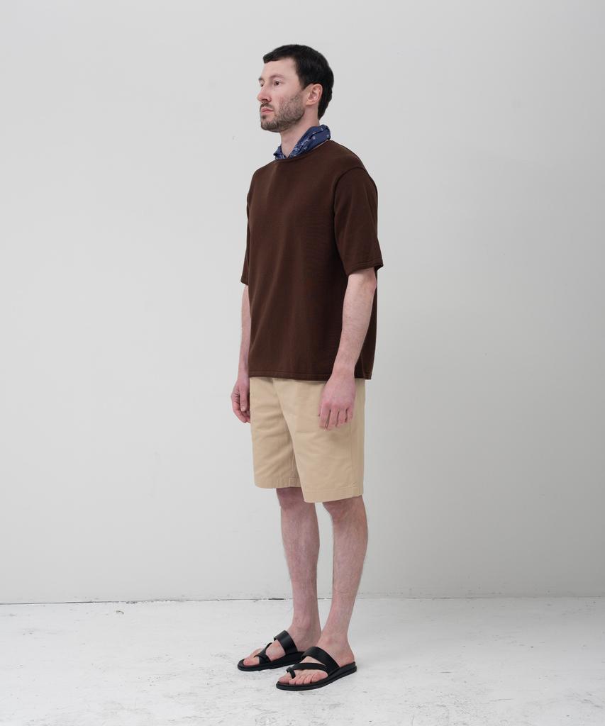 MANNERGRAM 100% Soft Cotton Rolling Edge Round Short Sleeve Knit Brown