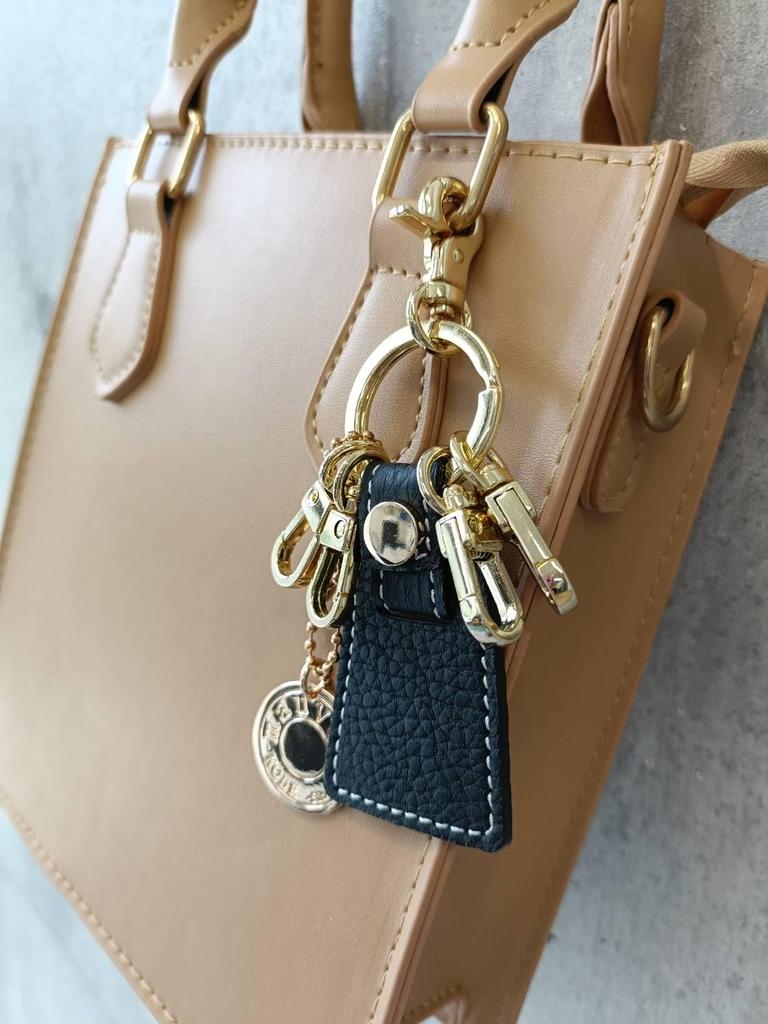 [mauve] Genuine Leather Mini Key Ring, Shrunken Calfskin, Women's, Petite Size with 5-Ring Snap Hook (Grey Beige)