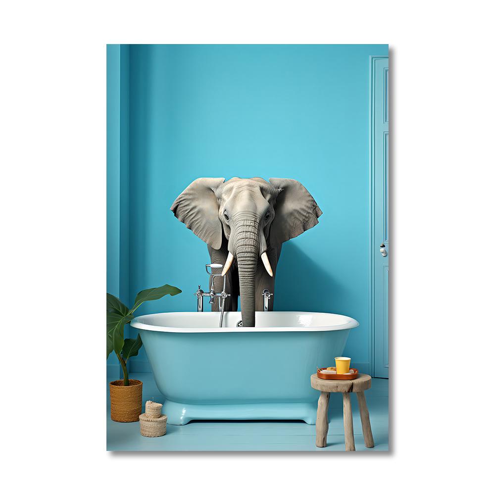 3 Raccoons Bathroom Poster Crocodile Dog Sitting In the Bathtub Canvas Painting Wall Art Living Room Posters Funny Gift for Kids