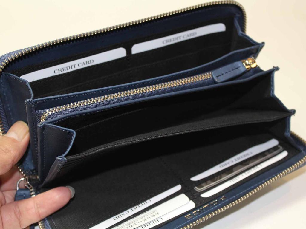 Police Long Wallet with Zipper, Wrinkled Leather, Italian Brand, Luxury (Navy)