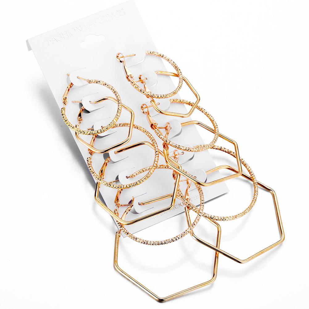 6 Pairs Fashion Exaggerated Geometric Polygonal Earrings