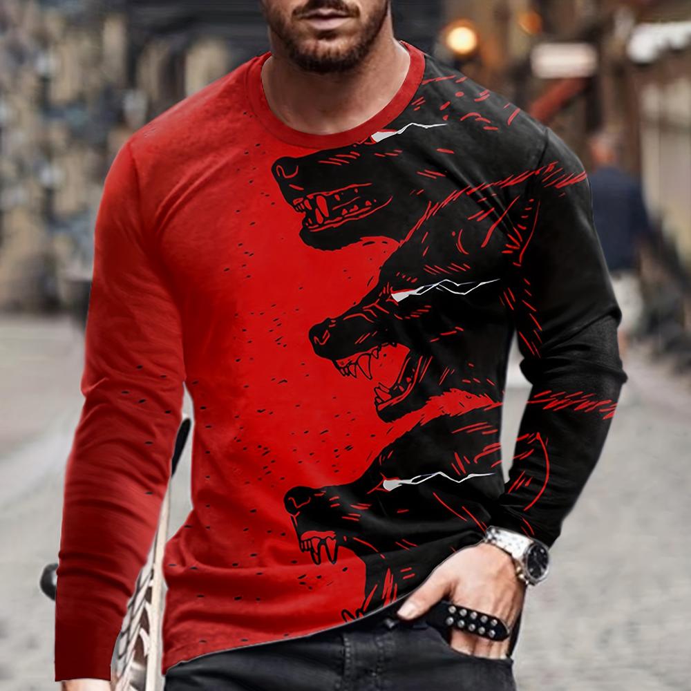 

Футболки для мужчин Крутой 3D-принт с изображением волка Винтажная уличная одежда Футболка свободного покроя с круглым вырезом Топы Повседневная футболка с длинным рукавом Одежда 5XL