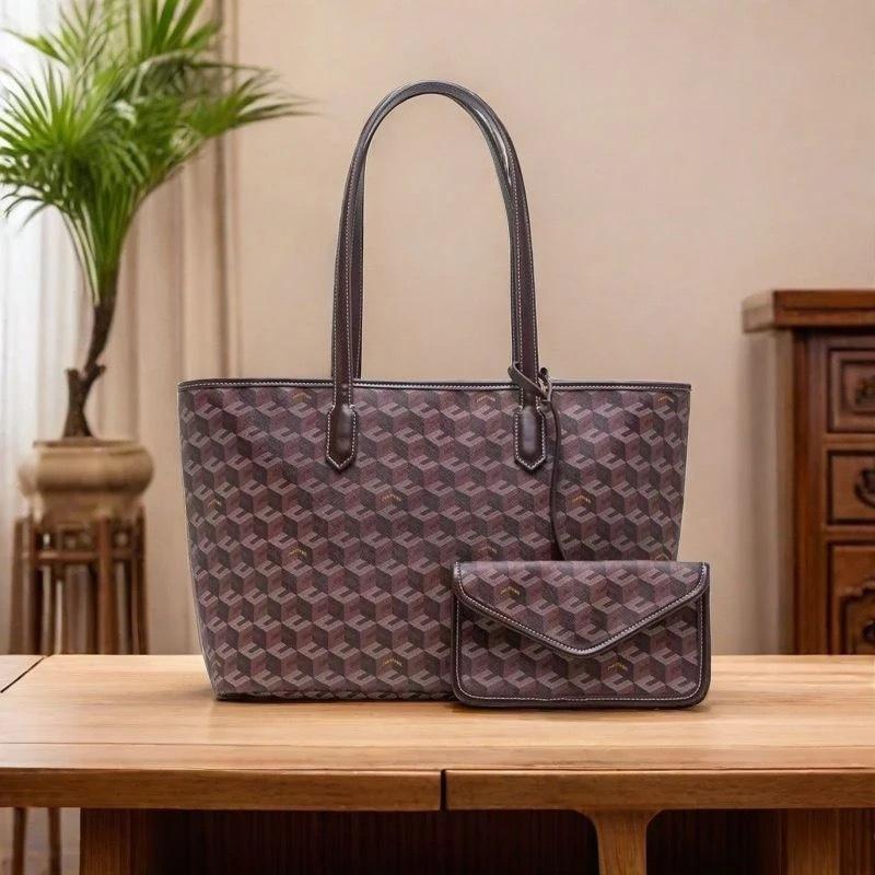 Große geometrische Print-Tragetasche 2-in-1-Set Damen-Alltags-Schulterhandtasche mit Beutel