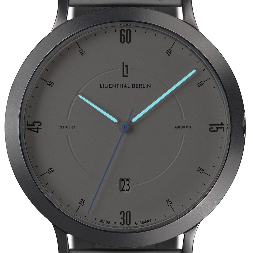 Lilianthal Berlin Zegarek Automatyczny z Datownikiem i Szkieletem Wykonany w Męskim Tyłu, Niemcy, Srebrny, Z01-101-B040A