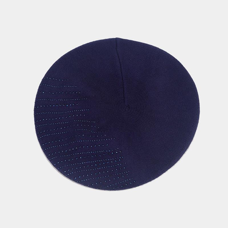 Autumn Winter Ladies Beret Cap With Knit Fabric And Sparkling Details For Stylish Wear