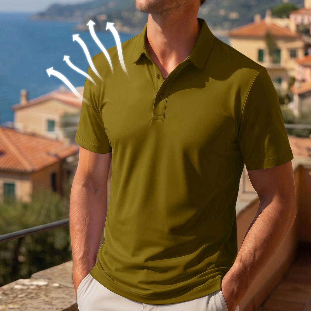 Pánske priedušné rýchloschnúce ľadové hodvábne polo tričko s gombíkmi a krátkym rukávom, odolné proti vráskam, na bežné nosenie a outdoorové aktivity