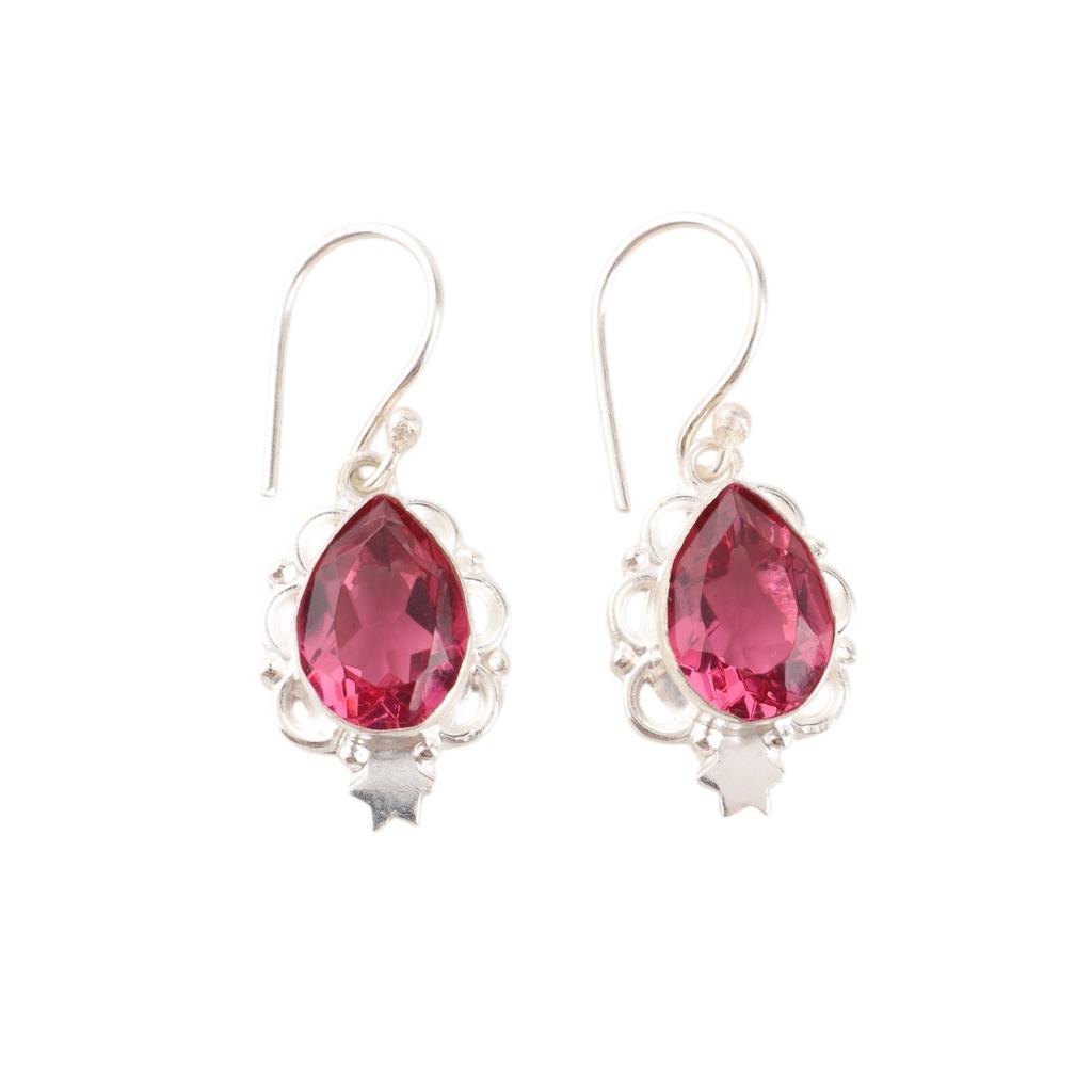 Pink Tourmaline Gemstone Earrings 925 Sterling Silver Jewelry Anniversary Gift EE-163-16