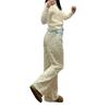 American Retro Color Block Denim Skirt Pants: High Waist, Slimming, Wide Leg, Versatile Women's Fashion