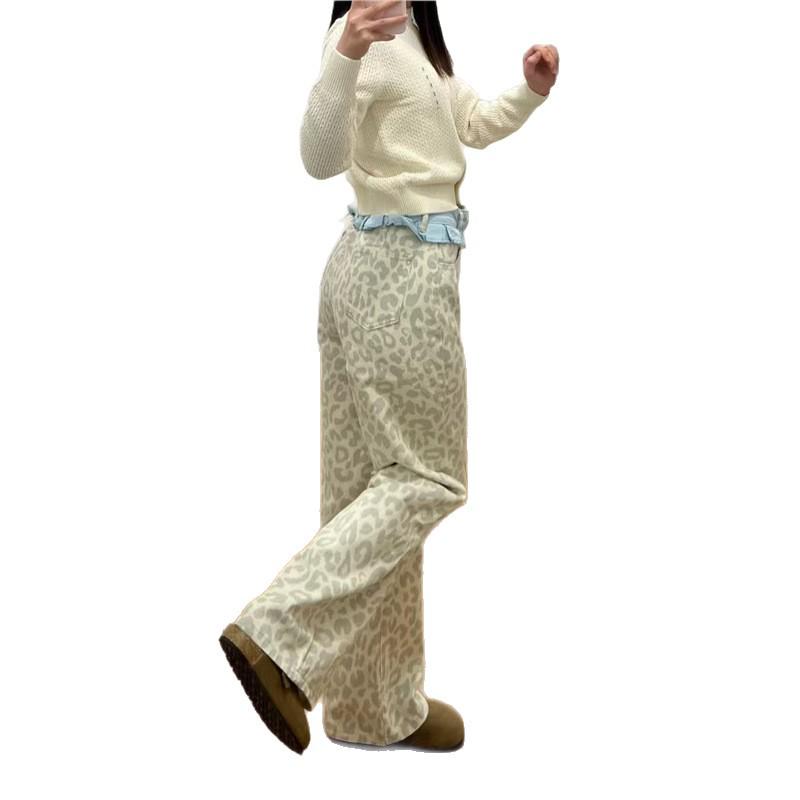 American Retro Color Block Denim Skirt Pants: High Waist, Slimming, Wide Leg, Versatile Women's Fashion