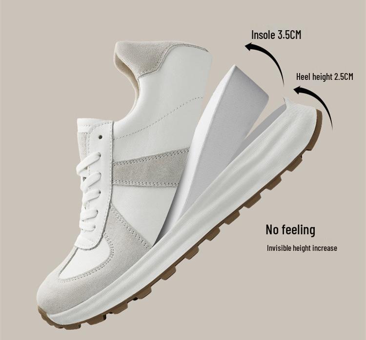 Men's White Breathable Thick-Soled Platform Sneakers - Discreet 8cm Height Boost Casual Dad Shoes