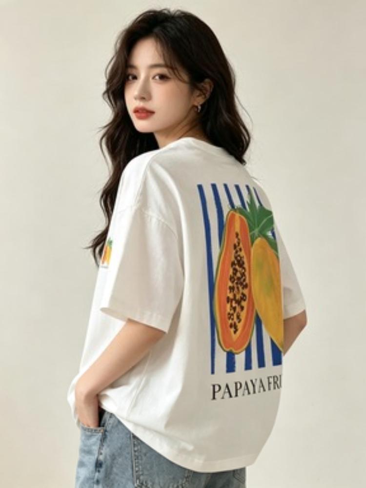 T-shirt Grafica Frutto Papaya a Strisce Colorate Maglietta Casual Rilassata per Unisex Unisex Viaggio Quotidiano Vacanza Look alla Moda da Strada