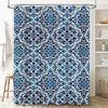 Modern Stripe Blue Shower Curtain Bath Decor for Home, Lightweight Fabric Waterproof Rod Pocket Design (Set)