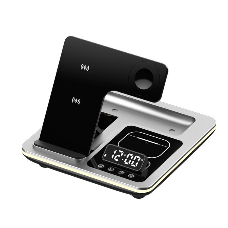 

5 in 1 15W Foldable Wireless Charger Alarm Clock LED Light Dock For Samsung Apple Galaxy Watch Airpods Buds Pro Charging Station For Samsung Watch