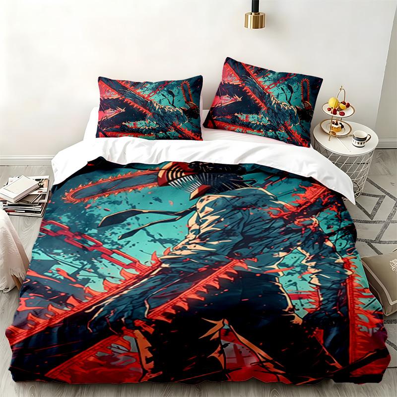 Chainsaw Man 3pc Set Perfect for Bedroom Use Comfortable Bedding Set Includes a Duvet Cover and Two Pillowcases Ideal Birthday or Christmas Gift