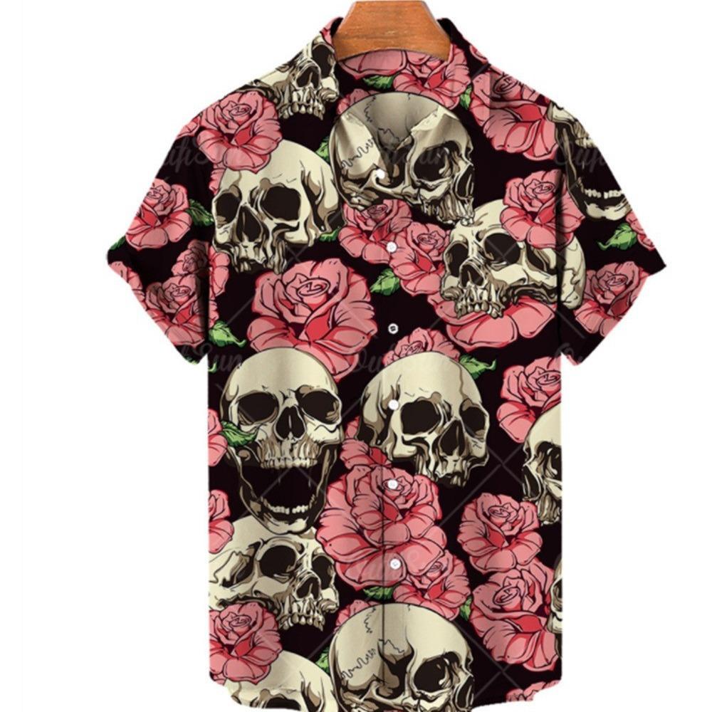 Camicia da uomo alla moda Top Nuova Multicolore Personalizzata Stampa Teschio 3D Manica Corta