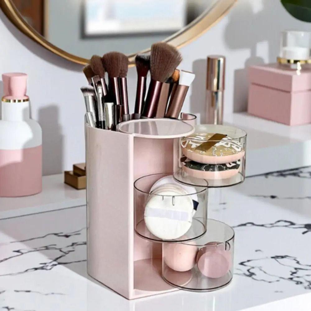 3-Layer Makeup Brush Holder Transparent INS Jewelry Organizer Box Dustproof Large Capacity Cosmetic Storage Box Powder Puff