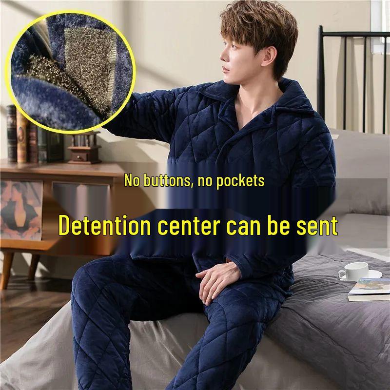 Men's Winter Cotton-Padded Jacket & Thick Coral Fleece Pajamas for Prisoners