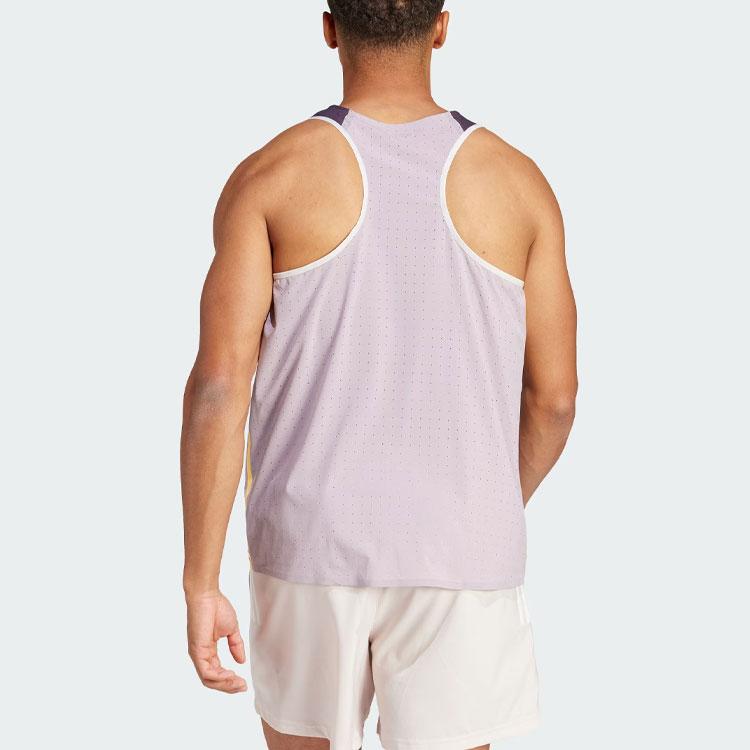 Adidas Adizero Three-Stripe Color-Block Running Sports Slim-Fit Quick-Dry Tank Top Men Tops Black Purple IW6111