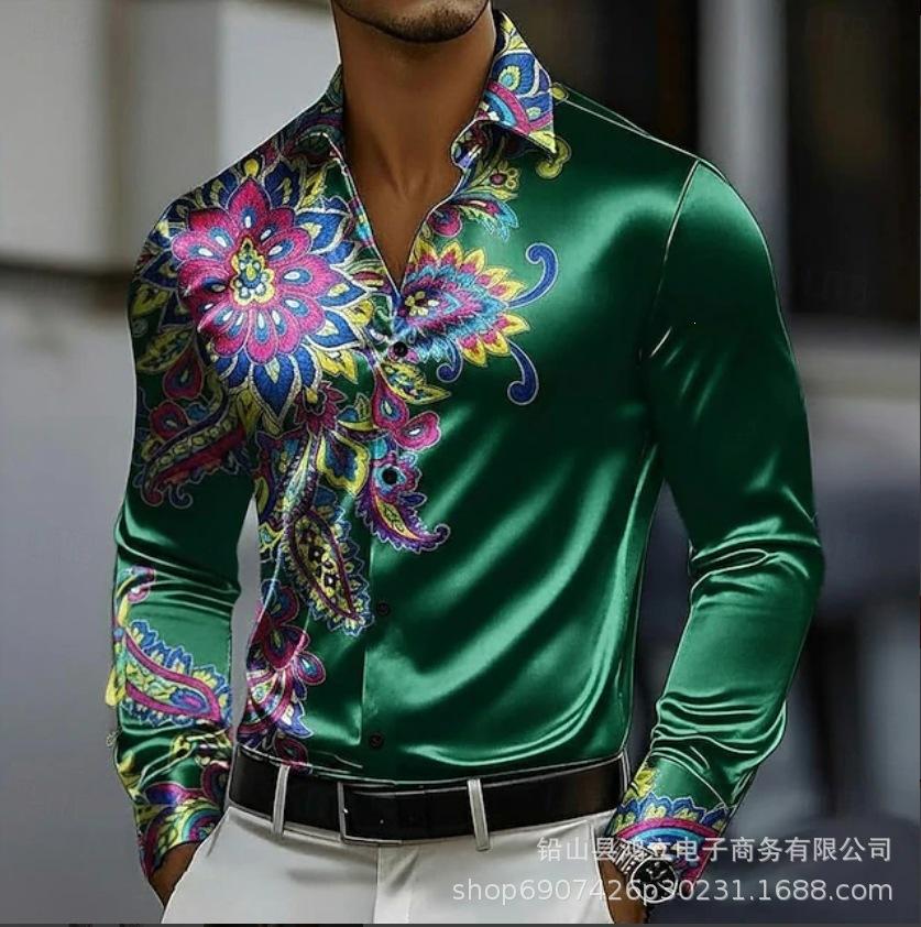 Galaxy Print Long Sleeve Shirt, Stylish Men's Button-Down Shirt for Trendy Casual Wear