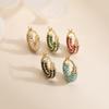 HECHENG,Bohemian Style Colourful U-Shape Zirconia Earrings Women's Fashion Sweet Romantic Style Jewellery Accessories 1 Pair