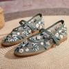 Mode Handgefertigte Bestickte Blumen Mary Jane Damen Schuhe Sommer Mesh Atmungsaktiv Leicht Rutschfest Ballerinas Gürtelschnalle