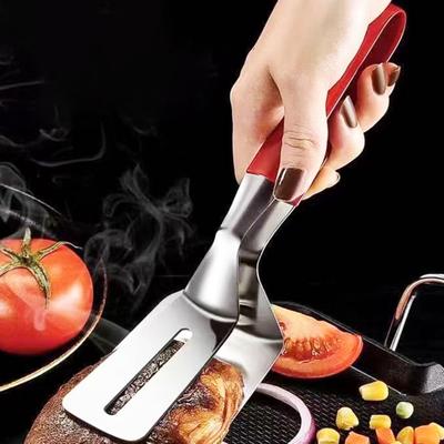 Stainless Steel Food Clip Slotted Anti-scald Anti-slip Rubber Handle Multifunctional Steak Meat Fish Frying Barbecue Serving Clamp Tong Spatula