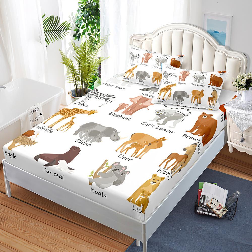 Mattress Three-Piece Illustration Cartoon Bedspread Pillowcase Mattress Protective Cover