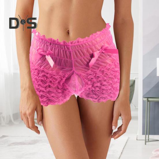 Menn Sexy høy midje undertøy Mesh blonder shorts truser med sløyfedekor ensfarget truser med høy midje