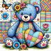 Blue Floral Little Bear 5D Diamond Painting Kit, Home Decor, Wall Hanging Decoration, Bedroom, Kitchen, Classroom, Dining Room, Living Room, Frameless