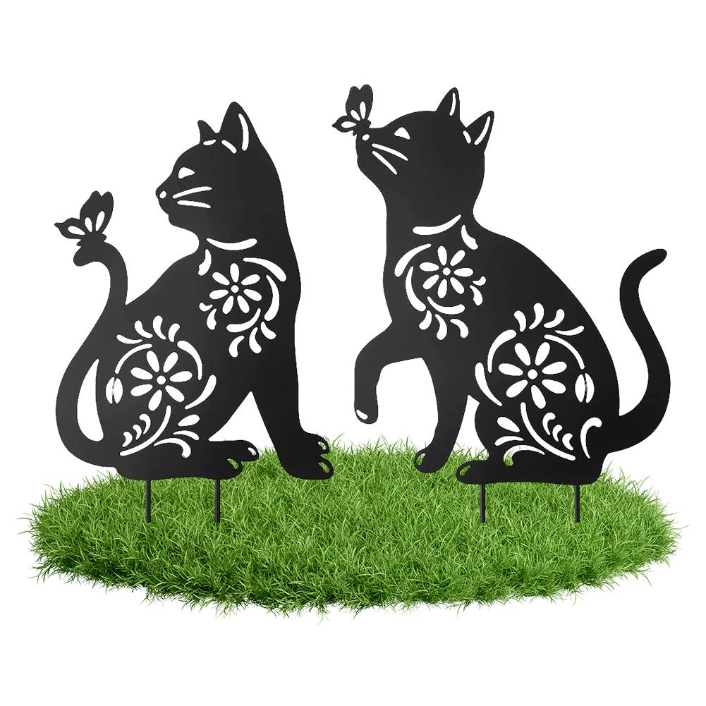 2Pcs Animal Silhouette Stakes Metal Black Animal Stakes Decorative Animal Stakes Cat Dog Stake Ornament Gift for Pet Lover