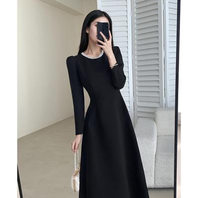 French Hepburn Style Black Dress - 2025 Autumn/Winter High-End Slimming Little Black Dress for Women