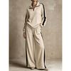 Women Ribbed Knit Two Piece Set Half Zip Collar Long Sleeve Top And Wide Leg Pants Casual Knitted Tracksuit Ladies Outfit