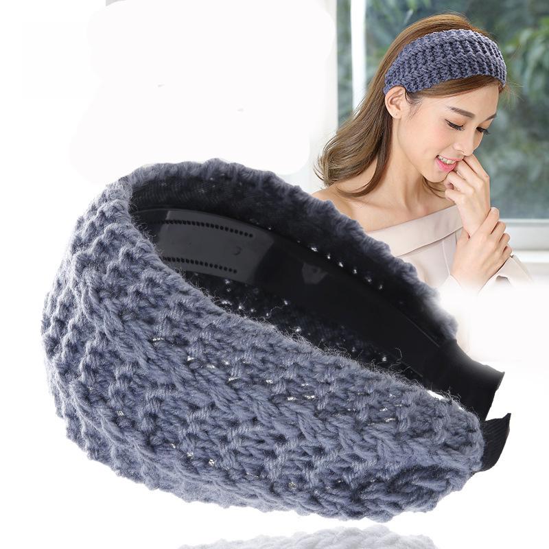 Breites Stirnband aus gestrickter Wolle – Koreanische Herbst-/Winterausgabe